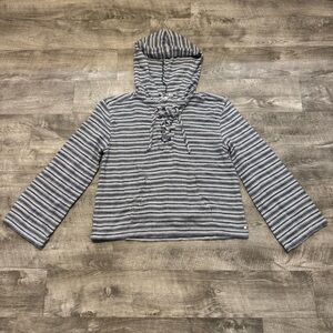 Roxy Navy Blue/White Striped Boho Lightweight Flared Sleeve Hoodie Women’s Sz. L